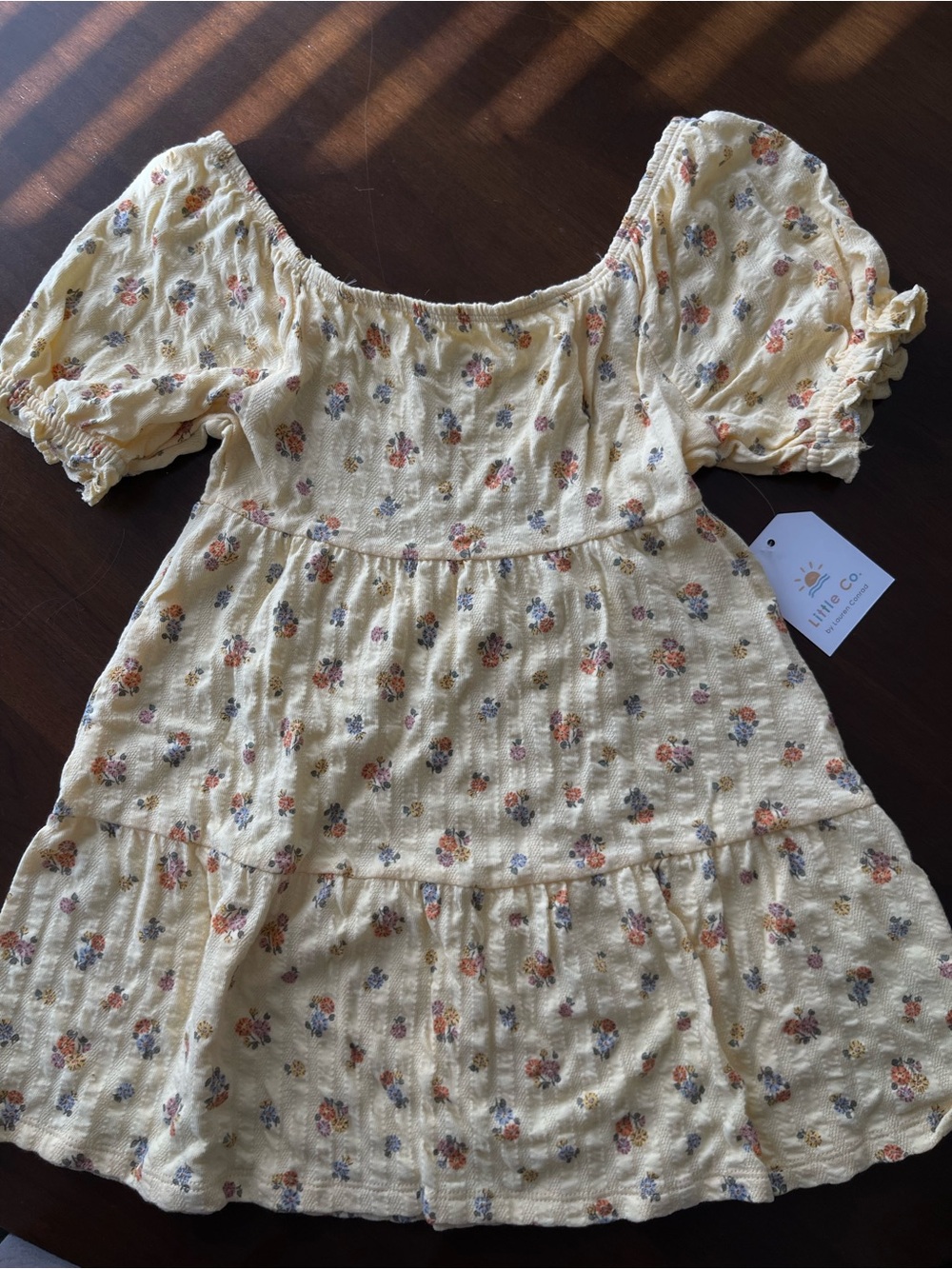 Little Co. Girls' Yellow Floral Puff-Sleeve Casual Dress